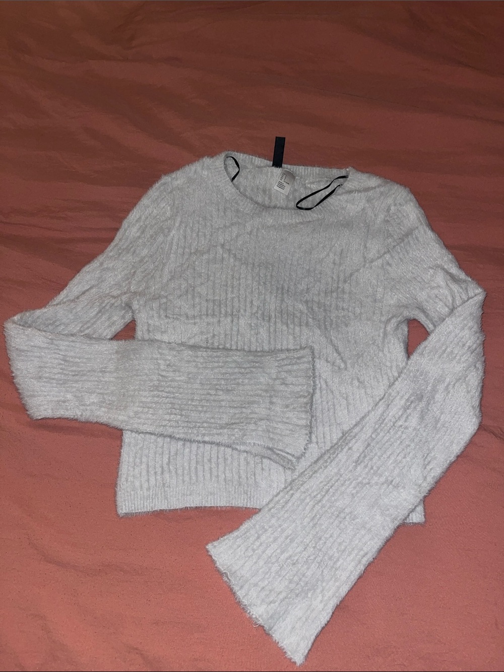 Divided Light Gray Ribbed Fuzzy Crewneck Sweater